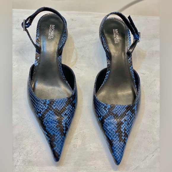 Michael KORS Luna Snake Embossed leather sling back kitten pump size 9.5M - Picture 3 of 11